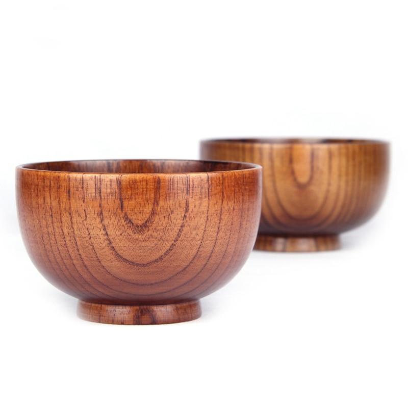 Bowls Japanese Style Wood Rice Soup Salad Chinese Round Wooden