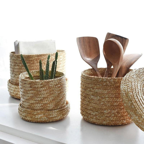 Storage Bins & Baskets Set Of 3 Handmade Seagrass Woven Storage Baskets With Lid