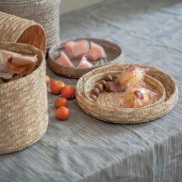 Storage Bins & Baskets Set Of 3 Handmade Seagrass Woven Storage Baskets With Lid