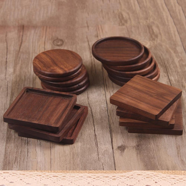 Coasters Set Of 2 Eco Friendly Beech Wood Round Square Flat Rim