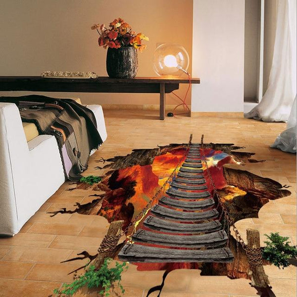 Wall Stickers 3D Floor Sticker Galaxy Cosmic Space Sky Volcano Bridge Exciting Home Decor