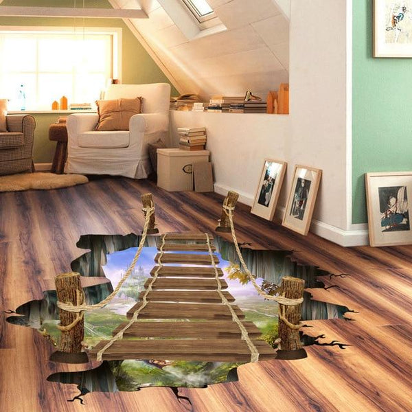 Wall Stickers 3D Floor Sticker Galaxy Cosmic Space Sky Volcano Bridge Exciting Home Decor