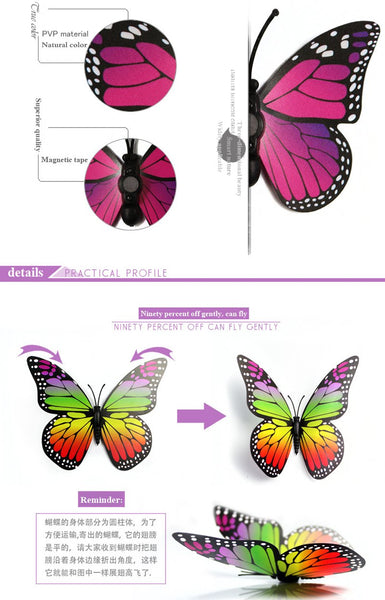 Wall Stickers 12 Pcs / Set Rainbow Colourful 3D Pvc Butterfly Wall Sticker Kawaii Home Decor