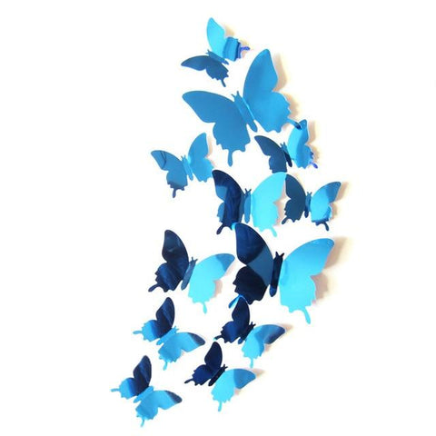 Wall Stickers 12Pcs 3D Mirror Butterfly Removable Decal Art Home Decor