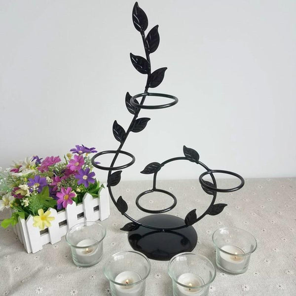 Candle Holders & Accessories Romantic Black Iron Candle Holder With Leaves Home Decor