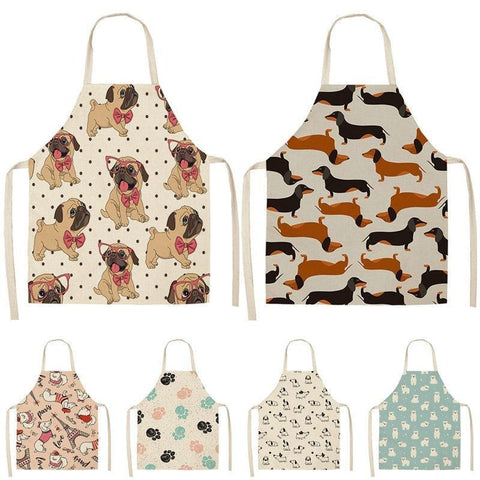 Aprons Cute Dog Printed Cotton Linen Kitchen Apron