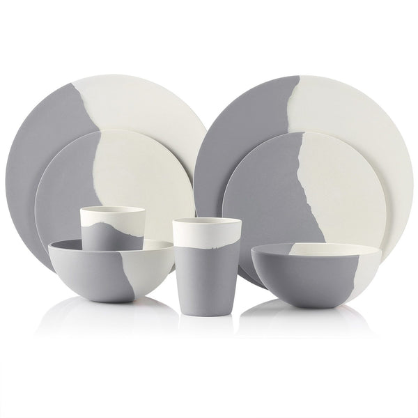 Grey And White Bamboo Fibre 4Pcs Or 8Pcs Tableware Set Home Dinnerware