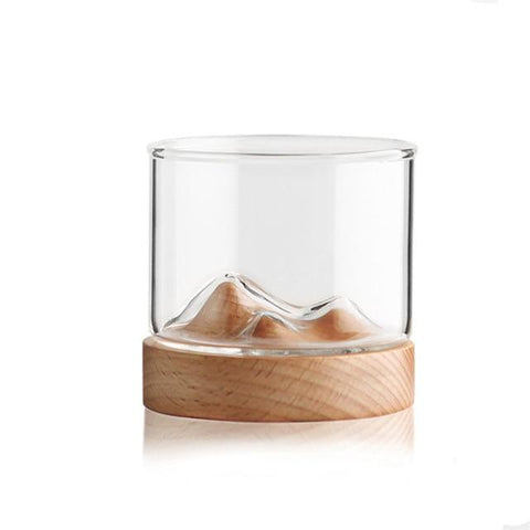 Cocktail & Liquor Glasses Mountain Whiskey Glass With Wooden Base Novelty Barware Drinkware