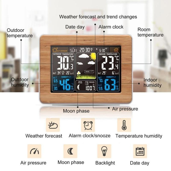 Weather Stations Digital Weather Station Wireless Sensor Lcd Display Alarm Clock Barometer Thermometer Hygrometer