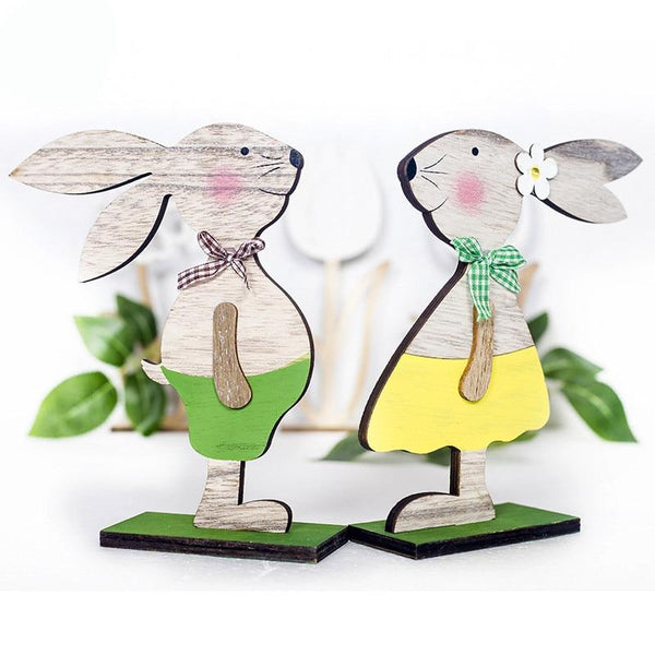 Seasonal Decorations Wooden Easter Bunnies Rabbit Decorations Desktop Ornaments