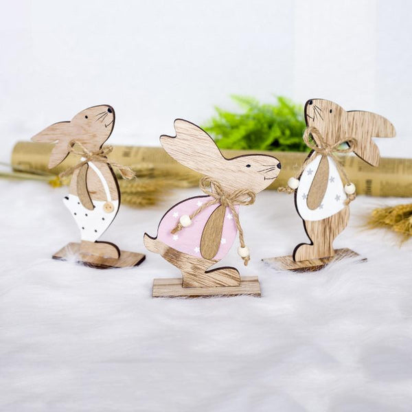 Wooden Easter Bunnies Rabbit Decorations Desktop Ornaments