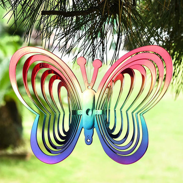 Windmills & Wind Spinners Reflective Rainbow Butterfly Windmill Outdoor Garden Decor