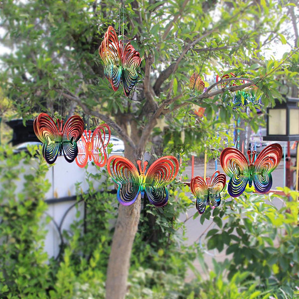 Windmills & Wind Spinners Reflective Rainbow Butterfly Windmill Outdoor Garden Decor