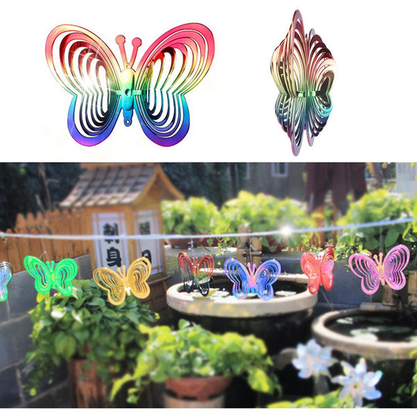 Windmills & Wind Spinners Reflective Rainbow Butterfly Windmill Outdoor Garden Decor