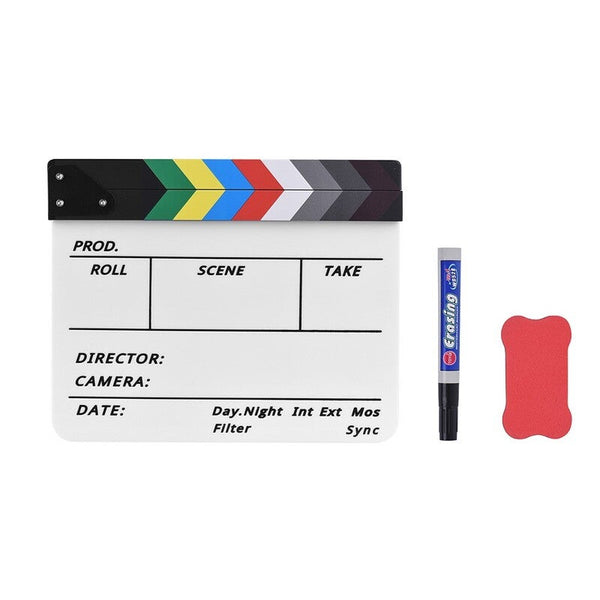 Movie Camera Accessories Professional Acrylic Clapboard Dry Erase Tv Film Movie Director Cut Action Scene Clapper Board Slate With Marker Pen