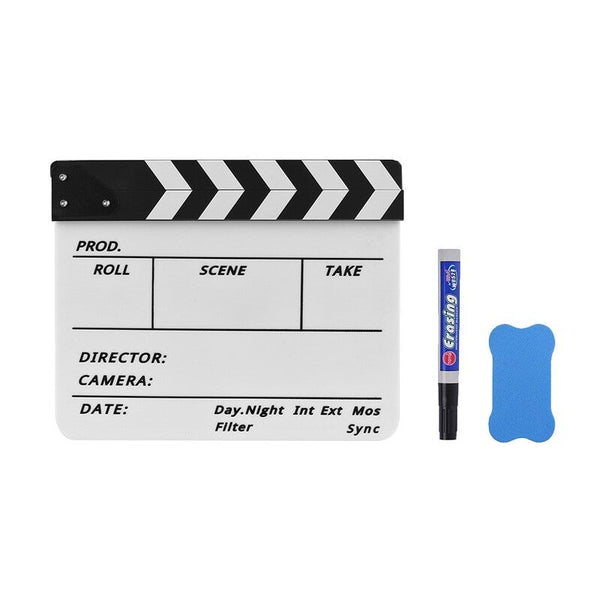 Movie Camera Accessories Professional Acrylic Clapboard Dry Erase Tv Film Movie Director Cut Action Scene Clapper Board Slate With Marker Pen Eraser W