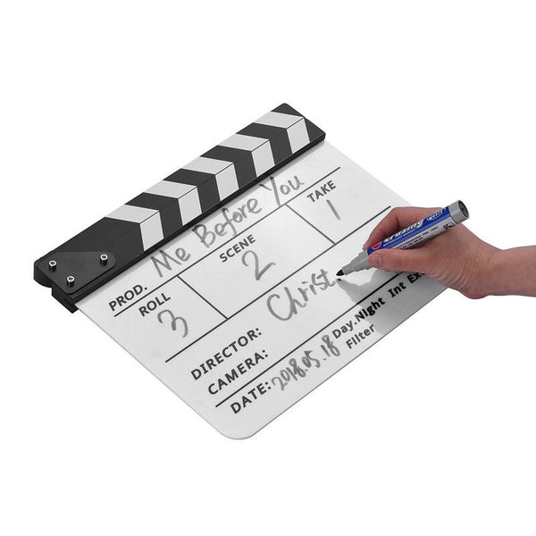 Movie Camera Accessories Professional Acrylic Clapboard Dry Erase Tv Film Movie Director Cut Action Scene Clapper Board Slate With Marker Pen Eraser W