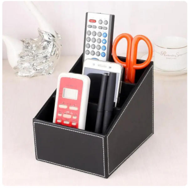 3 Compartments Pu Leather Remote Controller Holder Tv Guide Cd Organizer Caddy Stationery Pens Pencils