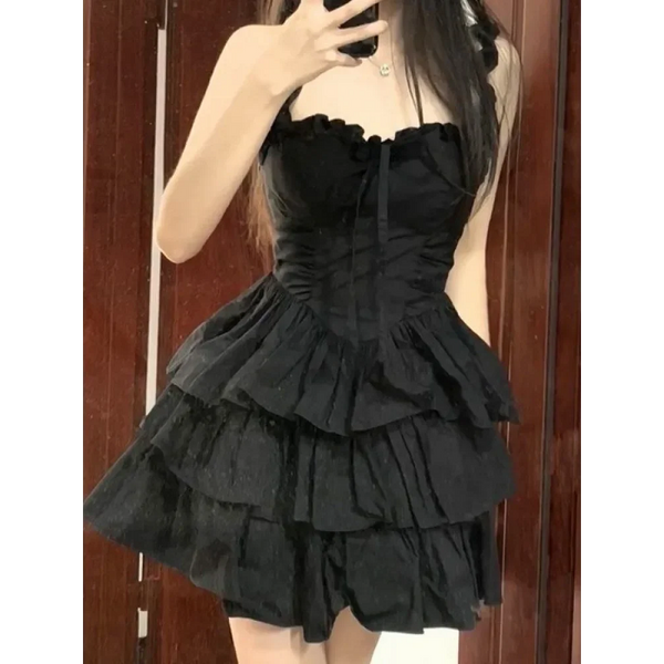 Anime Costumes Women Qweek Gothic Hrajuku Lolita Kawaii Cute Black Ruffles Dress For Women Costumes Anime