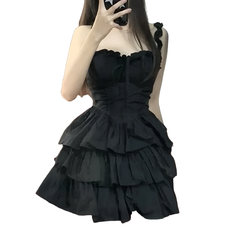 Anime Costumes Women Qweek Gothic Hrajuku Lolita Kawaii Cute Black Ruffles Dress For Women Costumes Anime