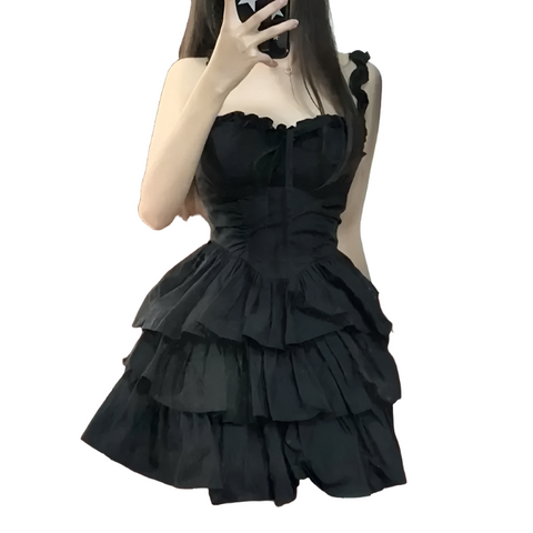 Anime Costumes Women Qweek Gothic Hrajuku Lolita Kawaii Cute Black Ruffles Dress For Women Costumes Anime