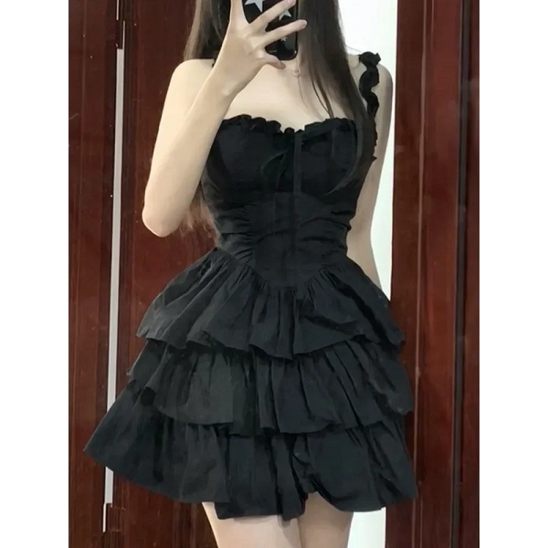 Anime Costumes Women Qweek Gothic Hrajuku Lolita Kawaii Cute Black Ruffles Dress For Women Costumes Anime