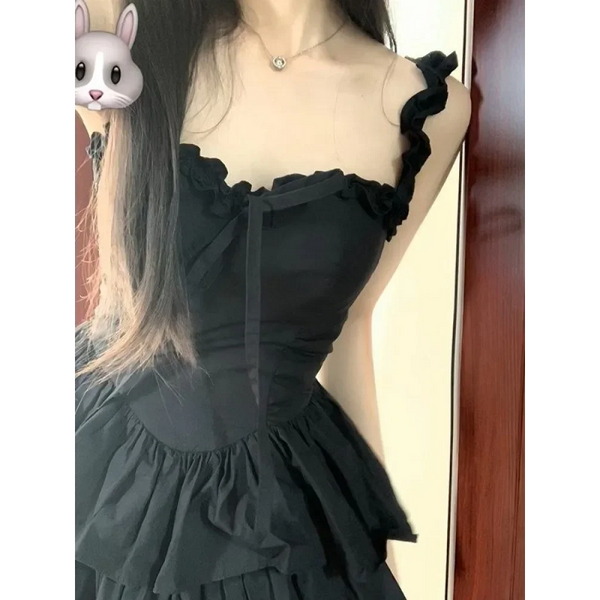 Anime Costumes Women Qweek Gothic Hrajuku Lolita Kawaii Cute Black Ruffles Dress For Women Costumes Anime