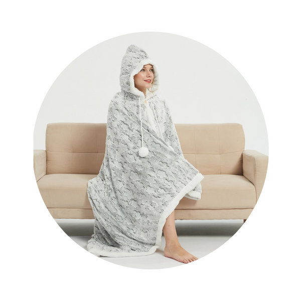 Blankets Ramesses Faux Fur Hooded Robe Grey