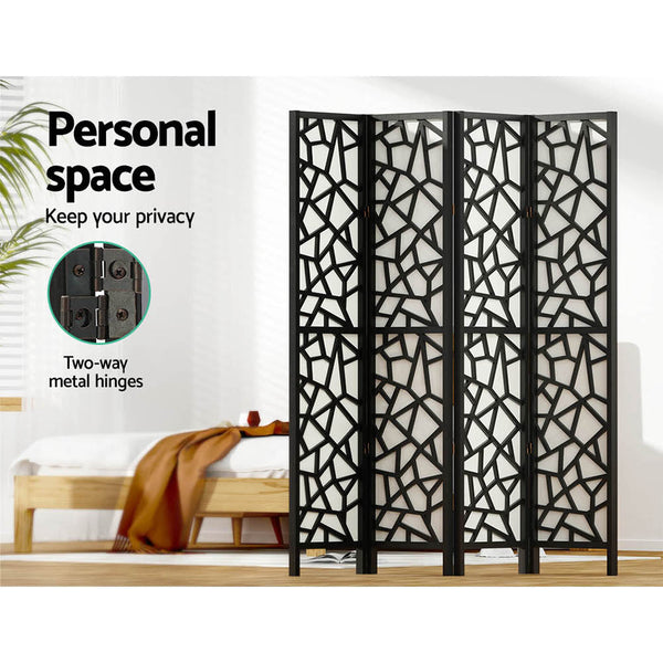 Screens & Room Dividers Artiss Clover Room Divider Screen Privacy Wood Dividers Stand 4 Panel Black