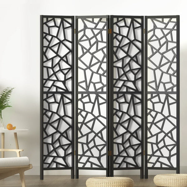 Screens & Room Dividers Artiss Clover Room Divider Screen Privacy Wood Dividers Stand 4 Panel Black