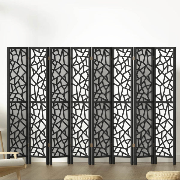 Screens & Room Dividers Artiss Clover Room Divider Screen Privacy Wood Dividers Stand 8 Panel Black