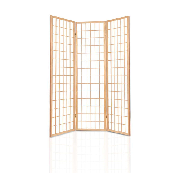 Screens & Room Dividers Artiss Room Divider Screen Wood Timber Dividers Fold Stand Wide Beige 3 Panel