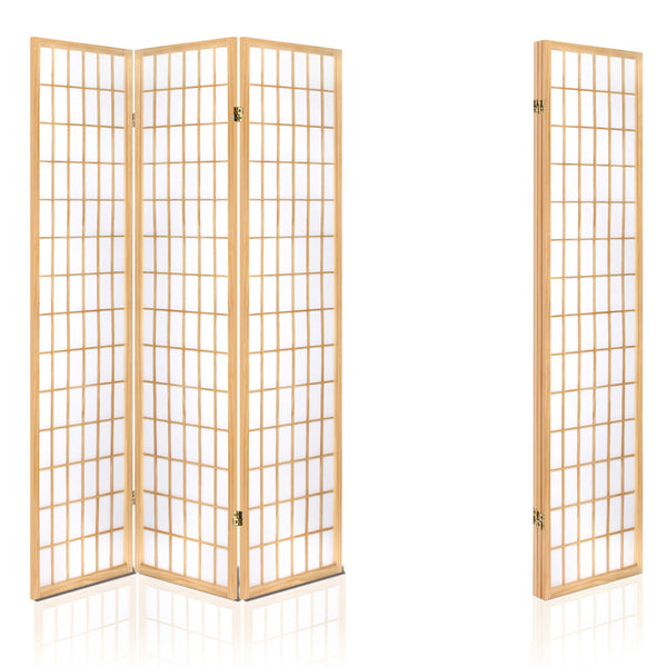 Screens & Room Dividers Artiss Room Divider Screen Wood Timber Dividers Fold Stand Wide Beige 3 Panel