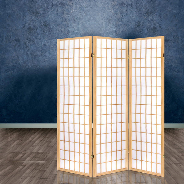 Screens & Room Dividers Artiss Room Divider Screen Wood Timber Dividers Fold Stand Wide Beige 3 Panel