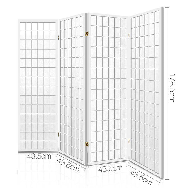 Screens & Room Dividers Artiss Room Divider Screen Wood Timber Dividers Fold Stand Wide White 4 Panel