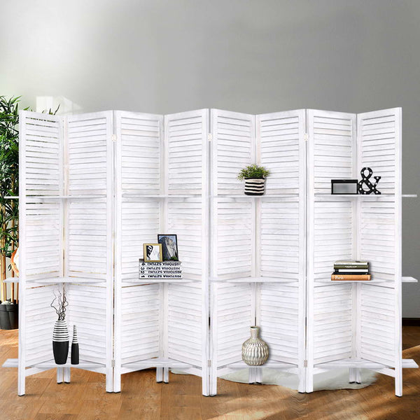 Artiss Room Divider Screen 8 Panel Privacy Foldable Dividers Timber Stand Shelf