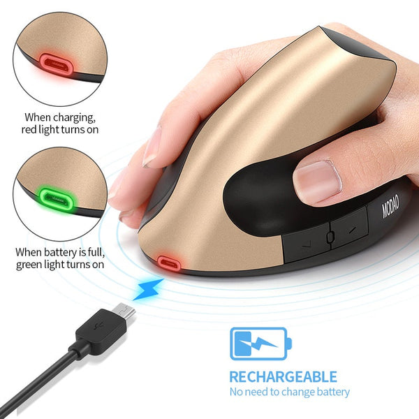 Mice, Trackballs & Touchpads Rechargeable Ergonomics Mouse 2.4G Wireless Vertical 6 Buttons 1600Dpi Adjust Battery For Laptop Pc Gold