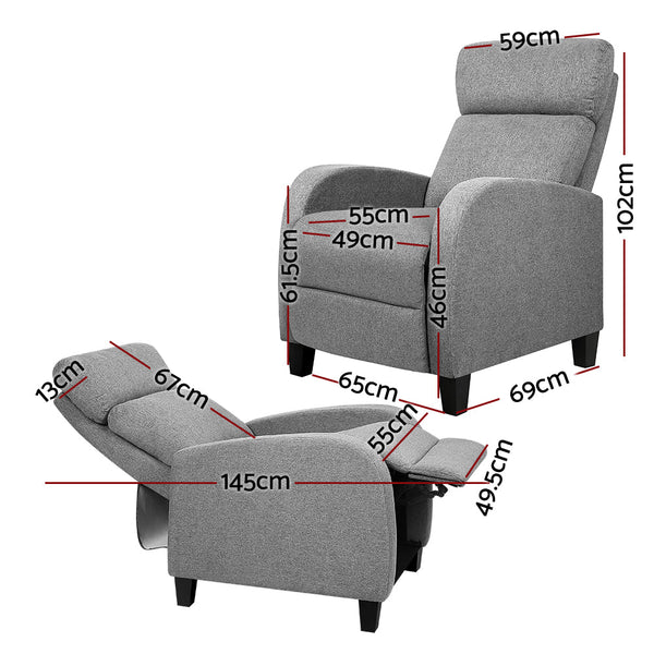 Sofas, Armchairs & Couches Artiss Fabric Reclining Armchair Grey