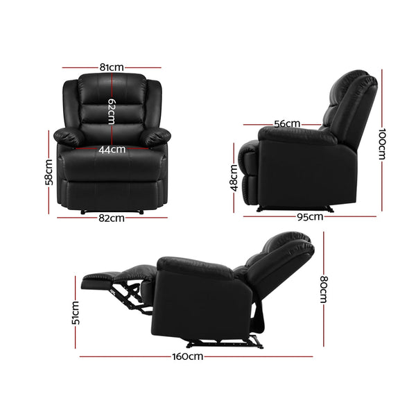 Sofas, Armchairs & Couches Artiss Recliner Chair Armchair Luxury Single Lounge Sofa Couch Leather Black