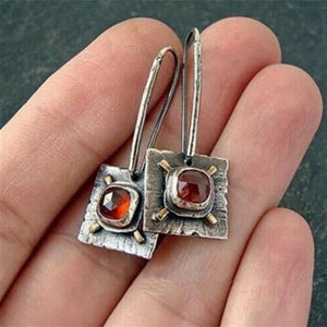 Earrings Red Ruby Retro Fashion Girl Silver 1 Pair