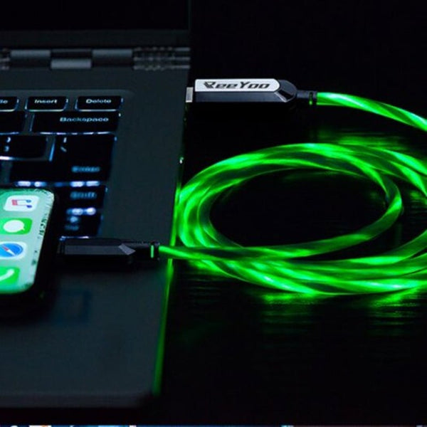 Led Light Visible Type C To Usb Flowing Round Cable Green