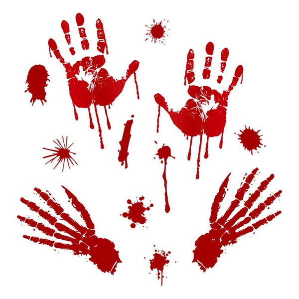 Removable Halloween Bloody Hand Print Footprint Pattern Wall Sticker Party Decor