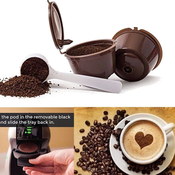 Other Coffee 2Pcs Reusable Coffee Capsule Grind Machine Brown