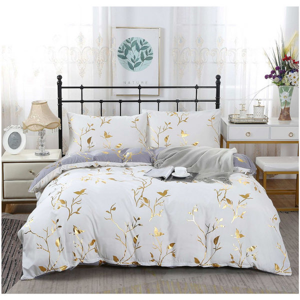 Quilt Covers Reversible Design King Size White Duvet Quilt Cover Set