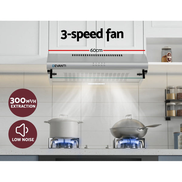 Rangehoods Devanti 600Mm Range Hood 60Cm Rangehood Kitchen Canopy Led Light Stainless Steel