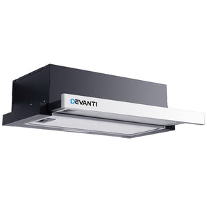 Rangehoods Devanti Rangehood Hood Stainless Steel Slide Out Kitchen Canopy 60Cm 600Mm Black