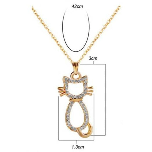 Rhinestone Kitten Pendant Necklace Golden