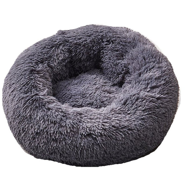 Pet Beds Round Shape Long Plush Pet Nest Cushion For Cat Dog Sleeping Dark Gray Diameter 40Cm