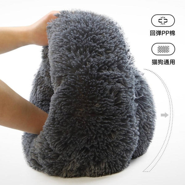 Pet Beds Round Shape Long Plush Pet Nest Cushion For Cat Dog Sleeping Dark Gray Diameter 40Cm