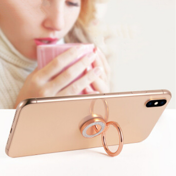 Round Glitter 360 Degree Phone Stand Holders Metal Finger Ring Rose Gold